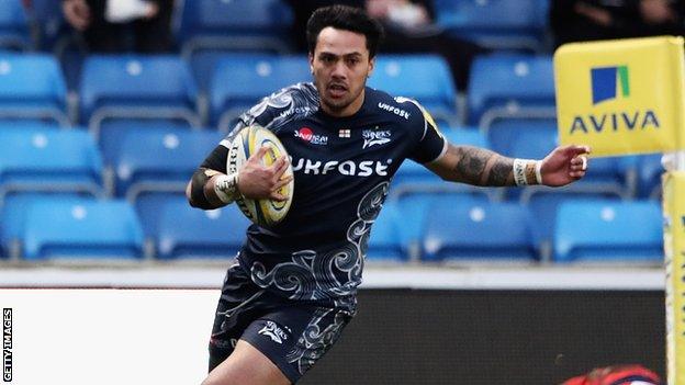 Denny Solomona scored one of eight Sale tries - his 12th of the season - in Saturday's win at Worcester