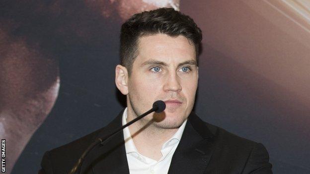 Shane McGuigan at a press conference with George Groves in Manchester in 2018.