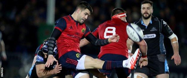 Conor Murray makes a clearance from a back of a ruck in Munster's recent European game against Glasgow