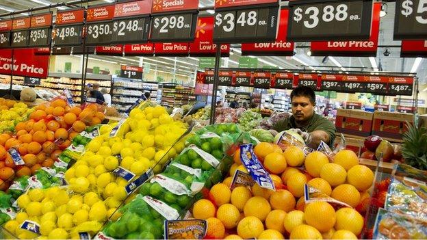 The fruit and vegetable department at a California Walmart