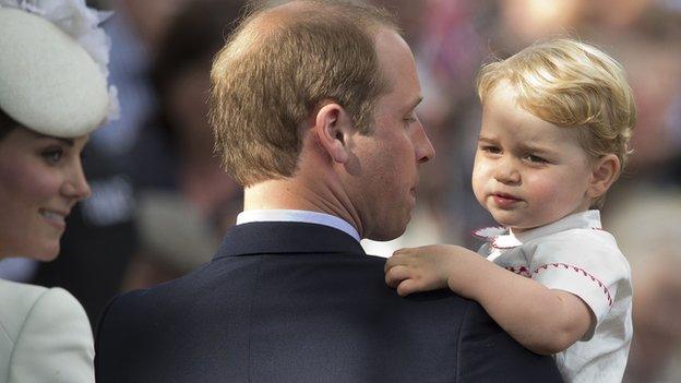 Prince George, the Duke of Cambridge and the Duchess of Cambridge