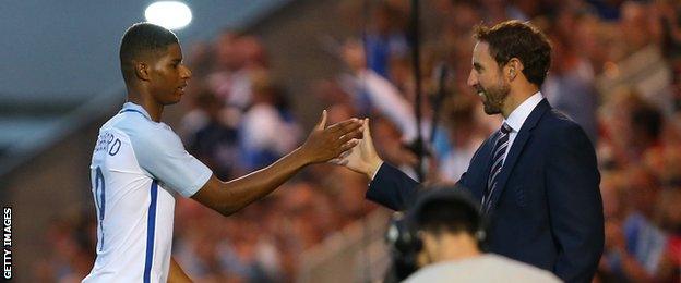 Marcus Rashford and Gareth Southgate