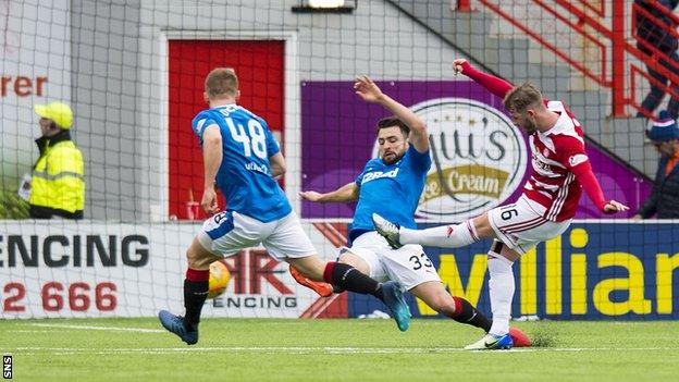 Hamilton attacker David Templeton scores against Rangers