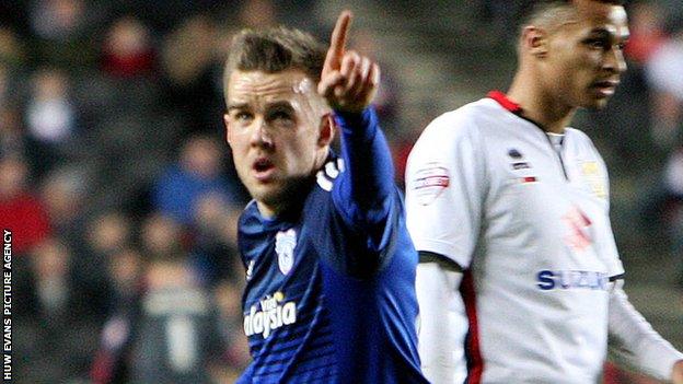 Craig Noone celebrates his goal against MK Dons