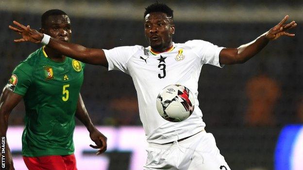 Asamoah Gyan in action for Ghana against Cameroon at the 2019 Africa Cup of Nations