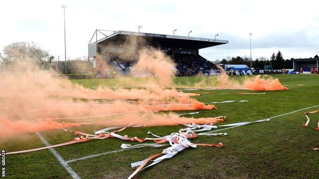 Smoke bombs at Stair Park, Stranraer