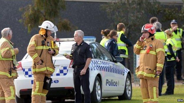 Emergency services are seen outside Ravenhall Prison in Melbourne, Australia, 30 June 2015.