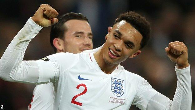 England defender Trent Alexander-Arnold celebrates his goal