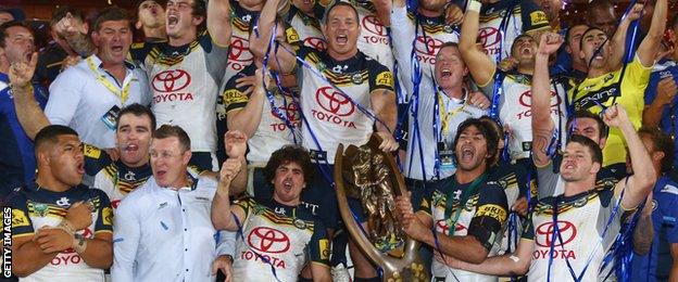 North Queensland Cowboys celebrate winning the 2015 NRL Grand Final