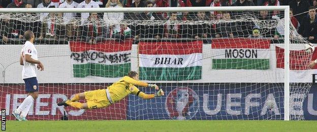 Norway goalkeeper Orjan Hyland is beaten