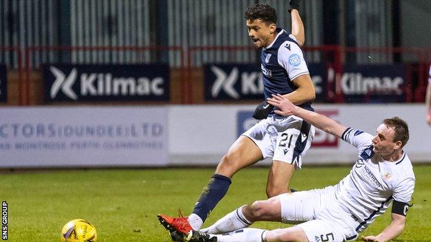 Osman Sow scored twice in the second half for Dundee, and now has six goals in his last three games