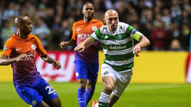 Celtic captain Scott Brown in action against Manchester City in the Champions League