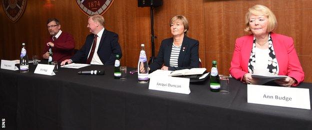 The Hearts board address shareholders at the club's AGM