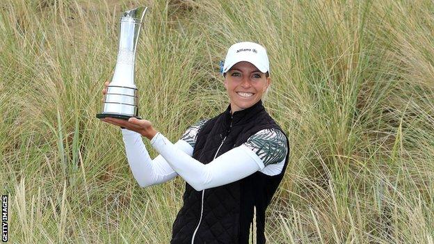 Sophia Popov poses with the AIG Women's Open trophy