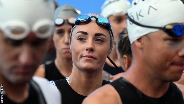 Lucy Charles-Barclay competing at the Ironman world championships in 2017