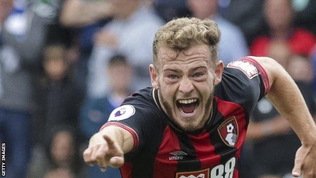 Bournemouth midfielder Ryan Fraser celebrates scoring against Cardiff City