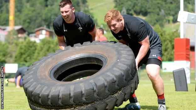 Rhys Carre during a hard training session in Switzerland with Adam Beard