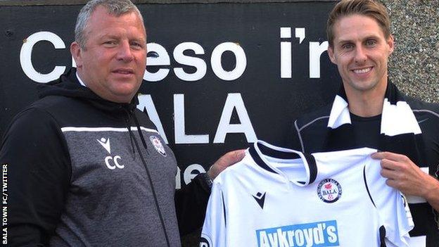 David Edwards (right) with Bala Town manager Colin Caton