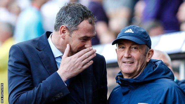 Paul Clement and Tony Pulis shares a joke before Swansea's Premier League win against West Brom in May, 2017