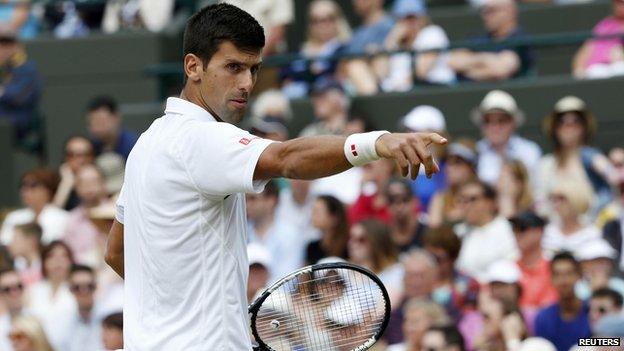 Djokovic shouted after losing a serve.