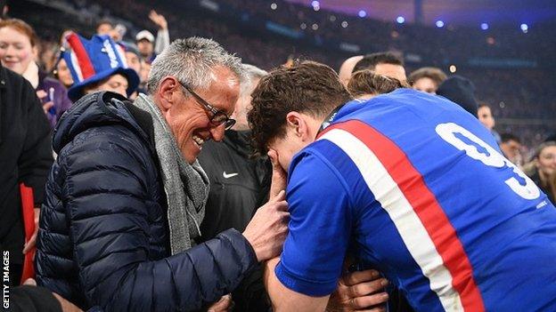 France captain Antoine Dupont with relatives in the crowd