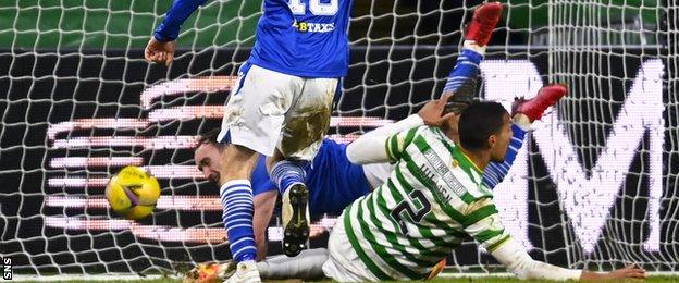 Chris Kane scores for St Johnstone against Celtic