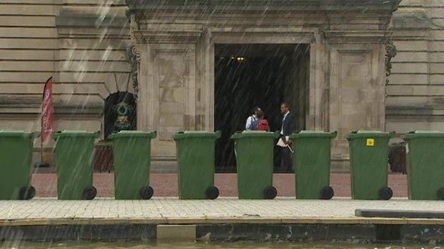 bins outside City Hall