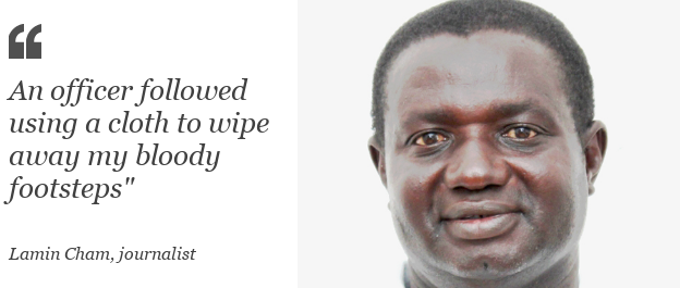 Quote box - Lamin Cham: "An officer followed using a cloth to wipe away my bloody footsteps"