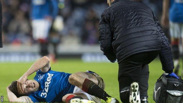 Rangers midfielder Ryan Jack stretchered off against Motherwell