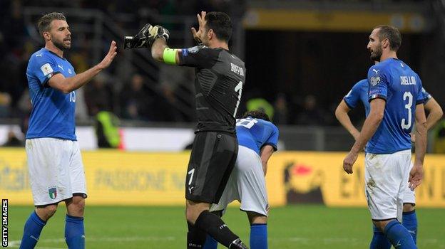 Andrea Barzagli (left), Gianluigi Buffon and Giorgio Chiellini