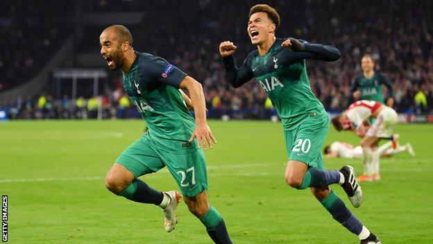 Lucas Moura celebrating after scoring Spurs' winner against Ajax