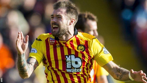 Jordan McMillan in action for Partick Thistle against Dundee United in October 2014