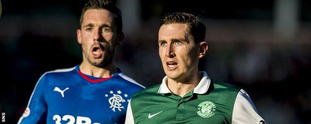 Rangers' Nicky Clark and Hibs' Paul Hanlon