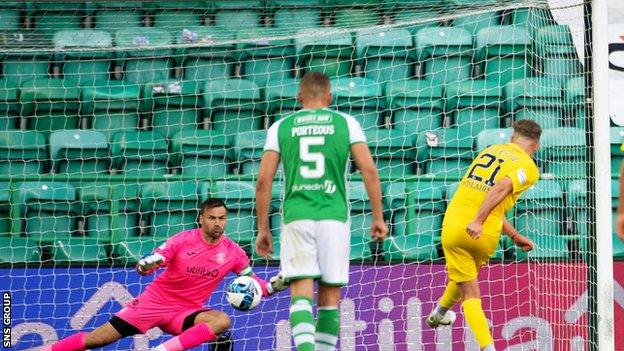 Grant Gillespie slots home a penalty for Morton at Easter Road