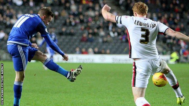 Craig Noone scores in Cardiff's 2-1 defeat at MK Dons