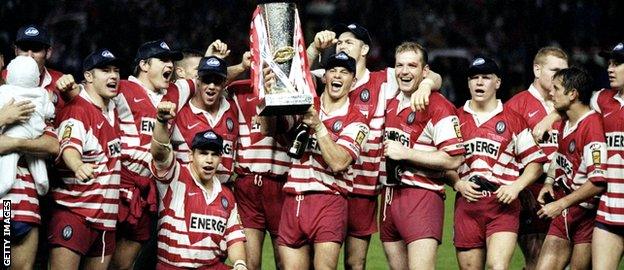 Wigan Warriors celebrate victory in the inaugural Grand Final