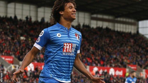 Nathan Ake celebrates his goal for Bournemouth against Stoke