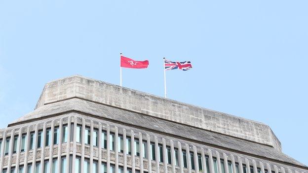 The Manx flag flying from the UK Ministry of Justice headquarters in London