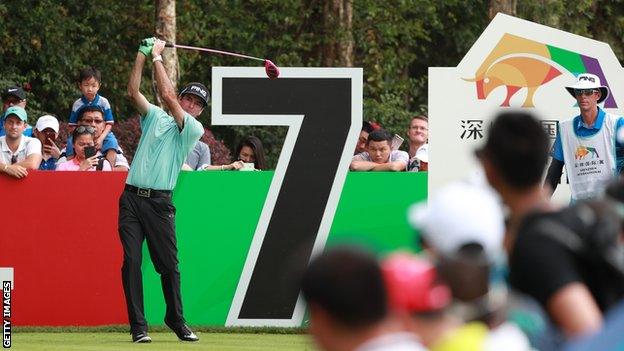 Bubba Watson in action in the first round of the Shenzhen International in China