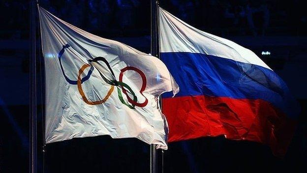 Russia and Olympic flags