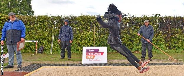 Trying out the long jump at Cambridge Harriers' Team Personal Best event