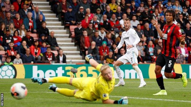 Andriy Yarmolenko shoots wide against Bournemouth