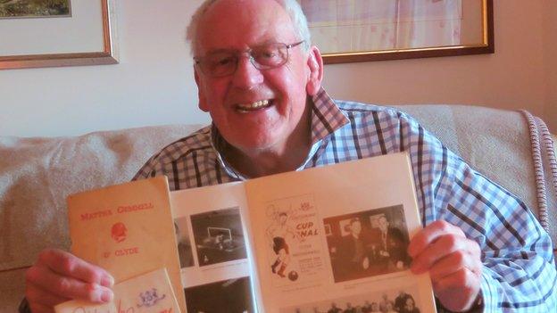 Peter Brown with his Clyde memorabilia