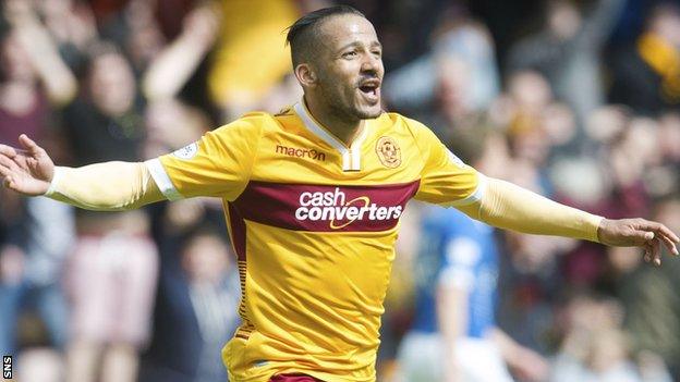 Lionel Ainsworth celebrates scoring for Motherwell