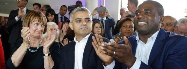 Tessa Jowell, Sadiq Khan (centre) and David Lammy (right)