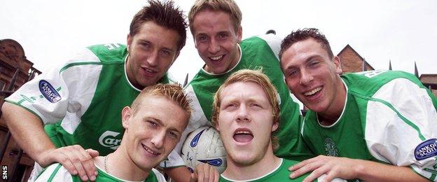 From clockwise: Tam McManus, Scott Brown, Garry O'Connor, Derek Riordan and Stephen Dobbie