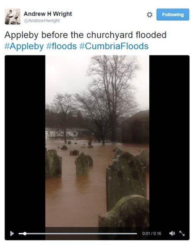 Tombstones submerged in Appleby