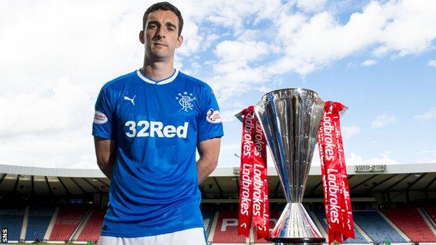 Rangers captain Lee Wallace with the Scottish Premiership trophy