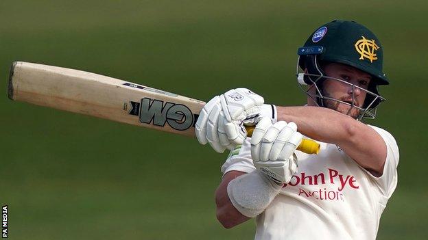 Ben Duckett plays a shot for Nottinghamshire