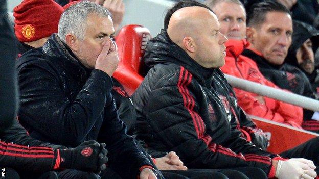 Jose Mourinho on the bench at Anfield on Sunday